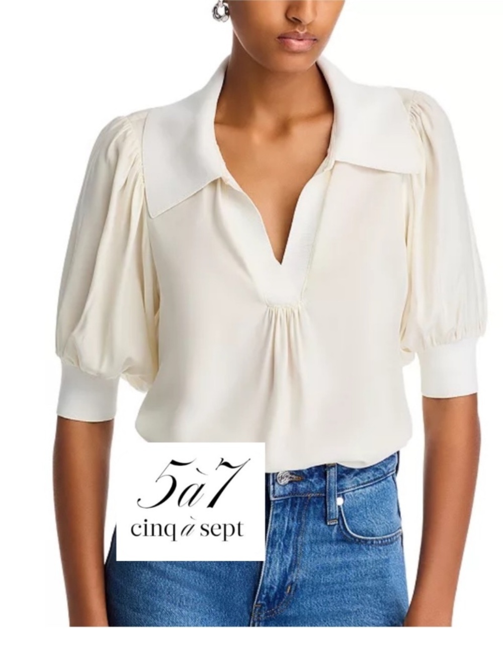 Cinq a Sept Weldon Silk collar pullover top, M, CB2760
